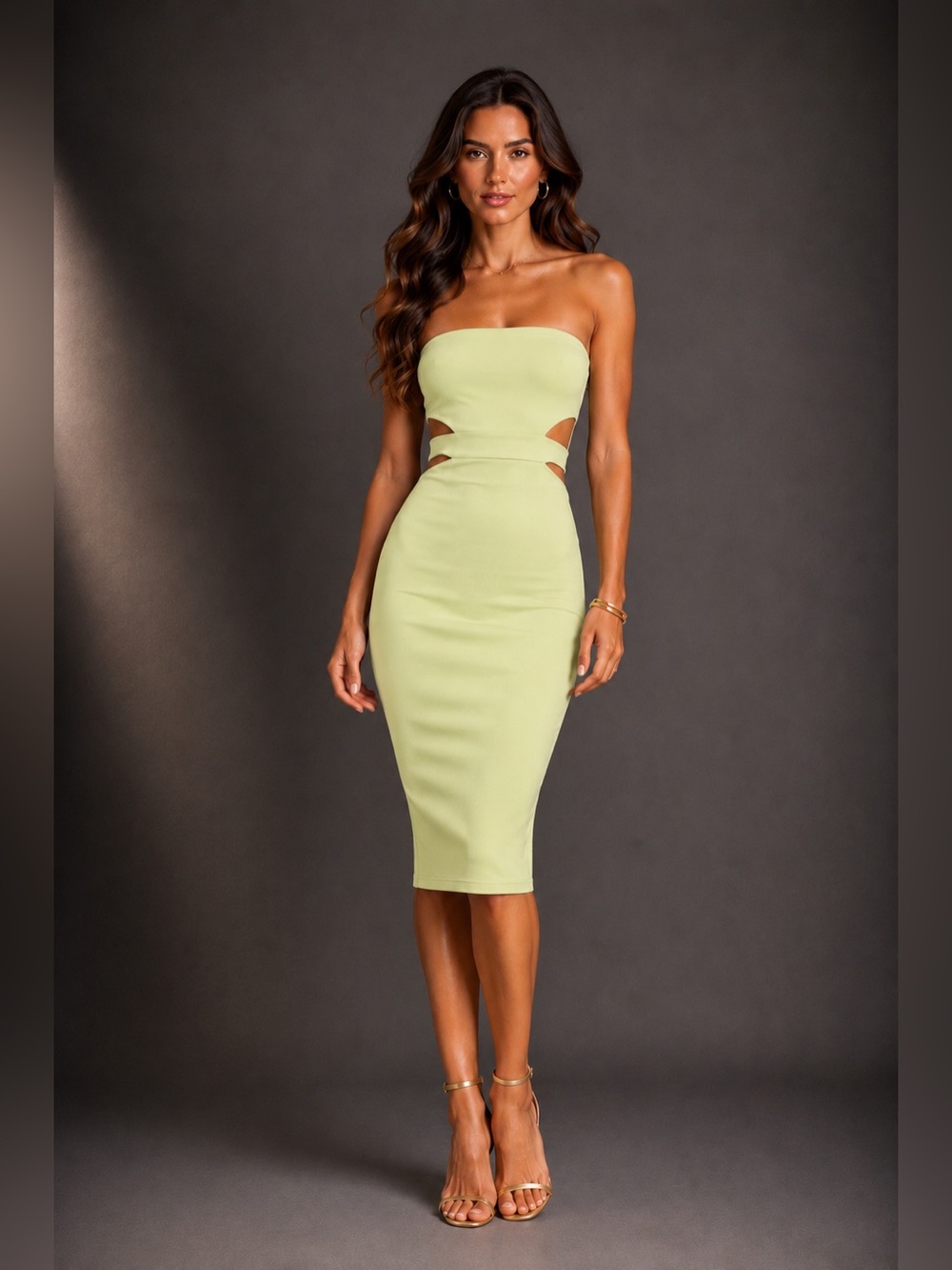 NWT Susana Monaco Strapless Cutout Midi Dress - Pale Lime